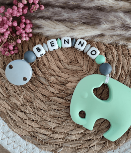 Beißkette Elefant Mint, grau, hellgrau